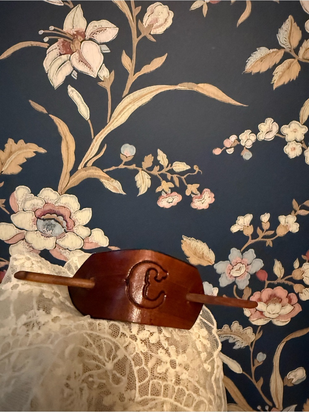 Handcrafted Brown Wooden Hair Slide with Carved 'C' Accent